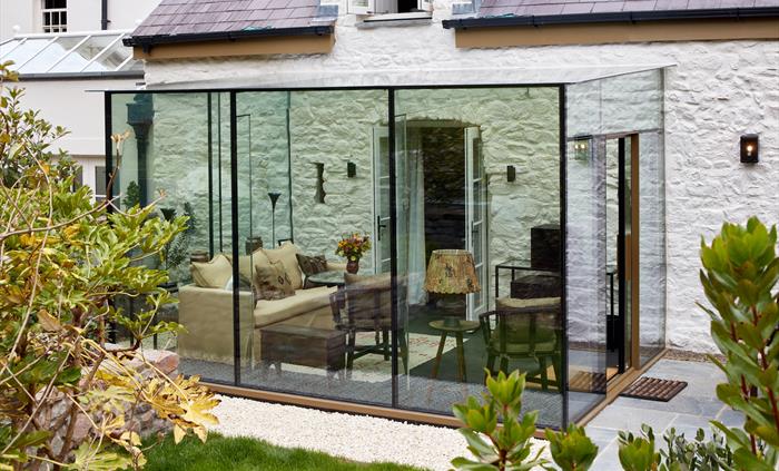 Hotel glass box seating area